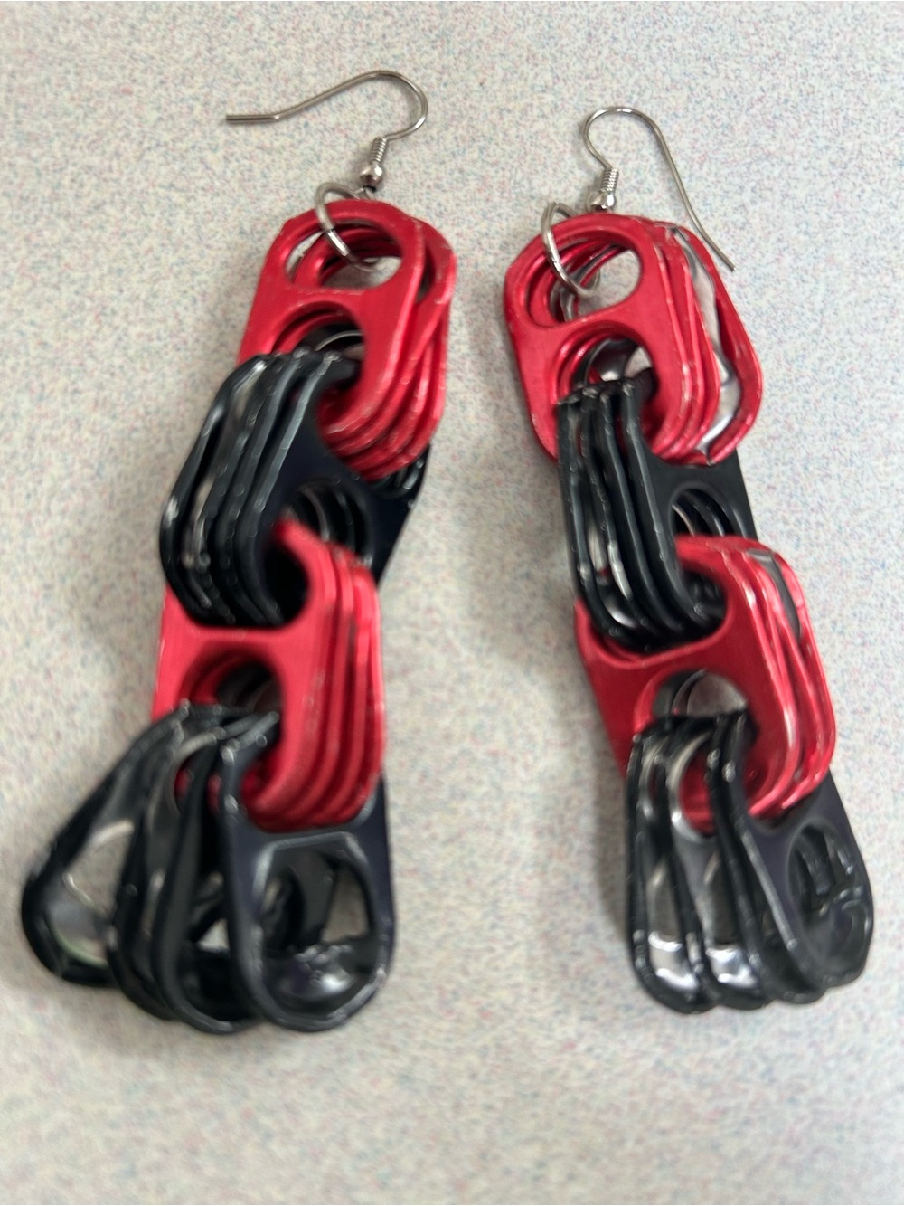 Red and Black Recycled Pop Tab Dangle Earrings - Women Jewelry